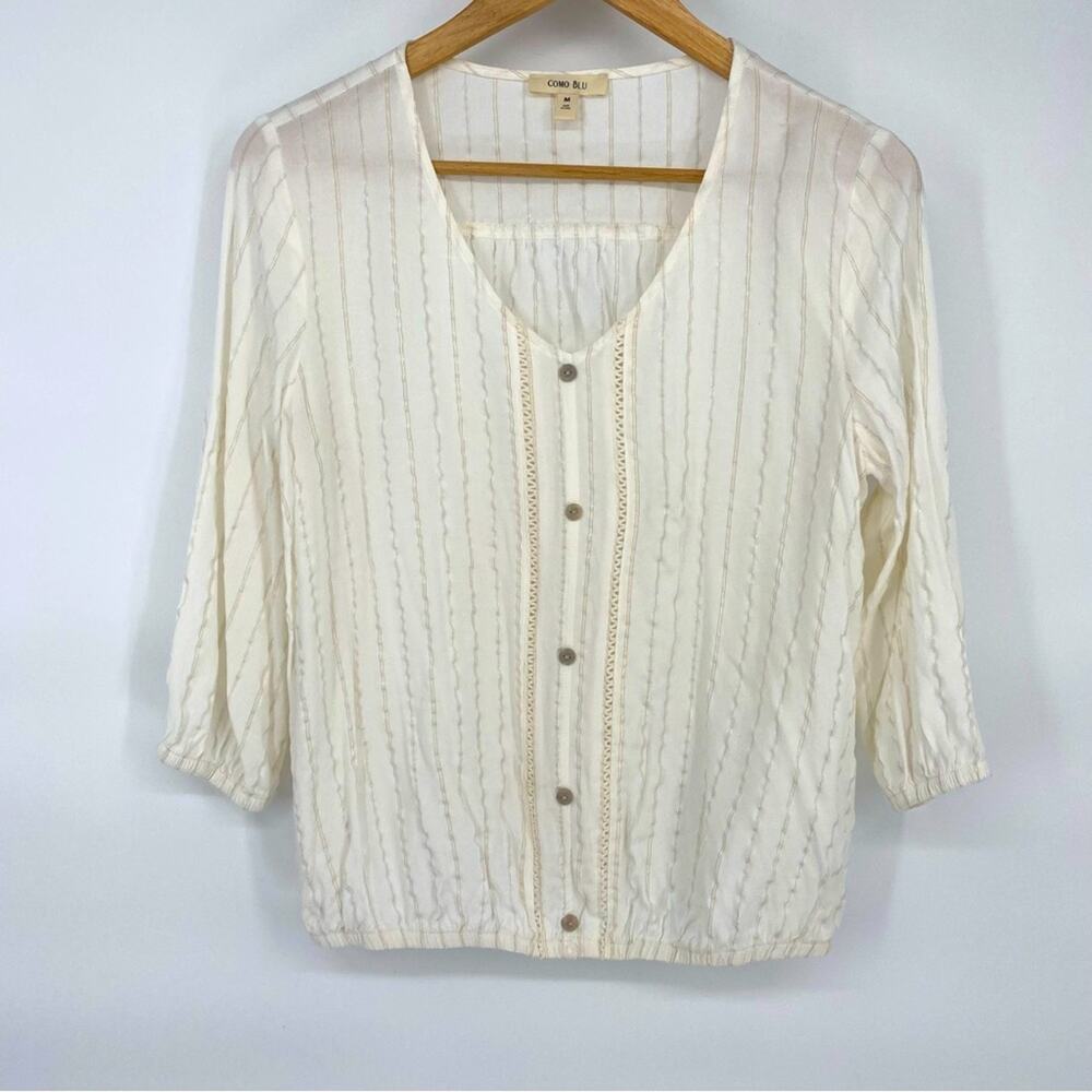 Como Blu Peasant Blouse Metallic Stripe Bohemian
Balloon Sleeve Oversized M‎